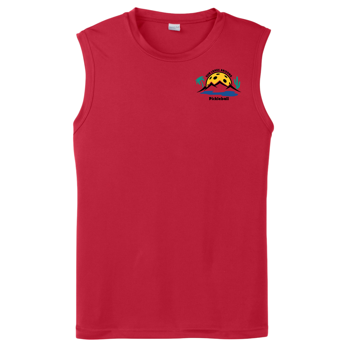 Sun Lakes Mens Performance Sleeveless T Small Logo
