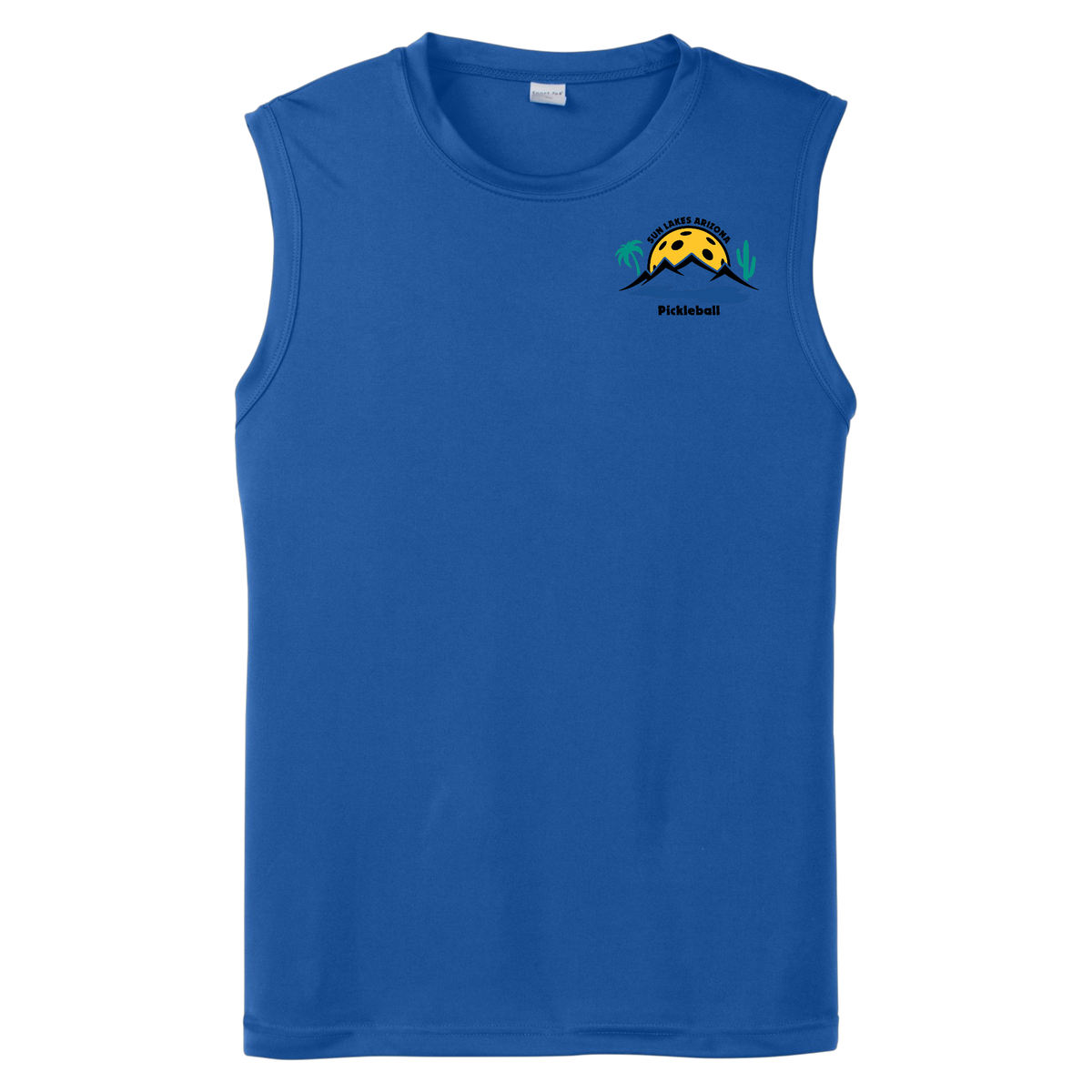 Sun Lakes Mens Performance Sleeveless T Small Logo