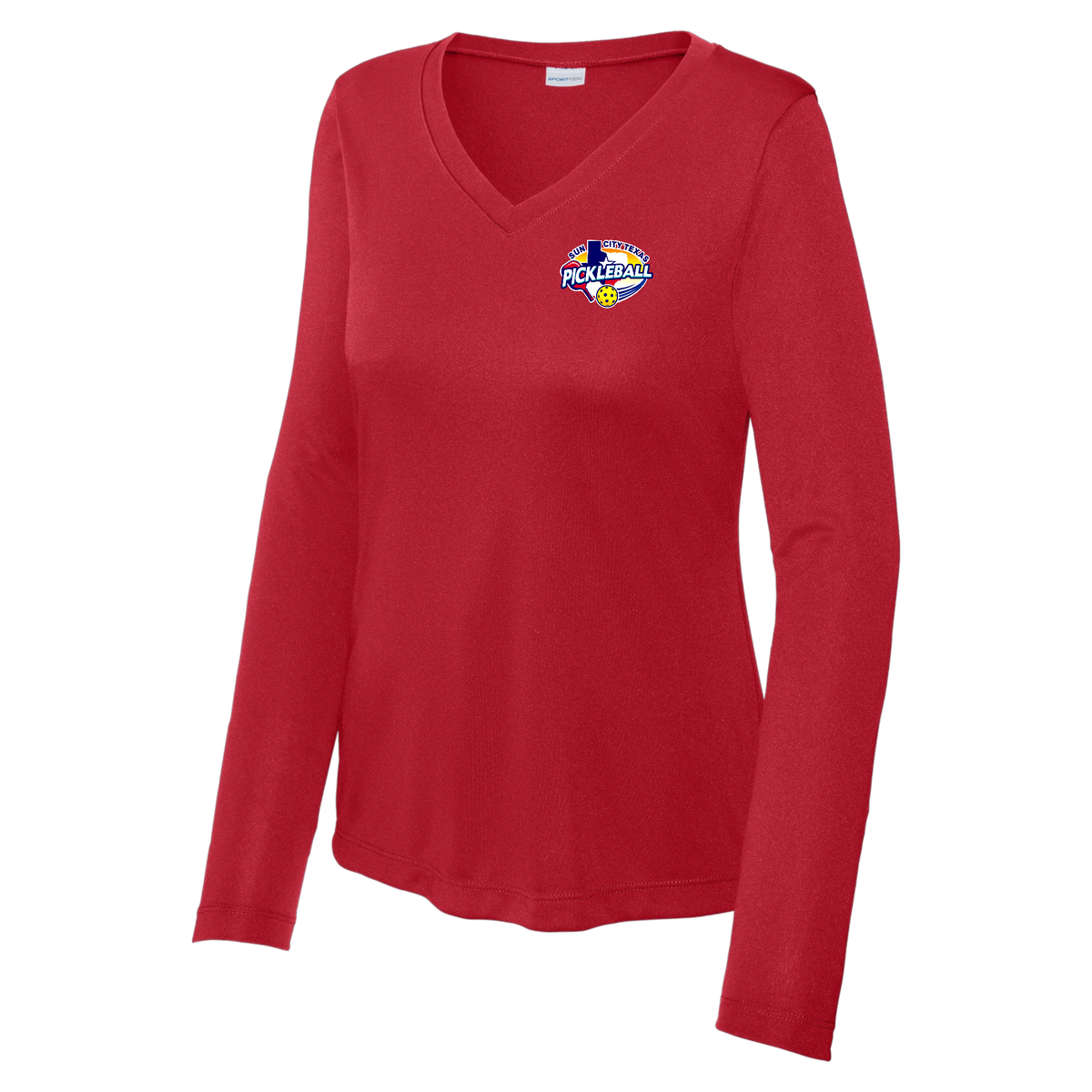 Sun City Womens Performance Long Sleeve V Neck Shirt Small Logo