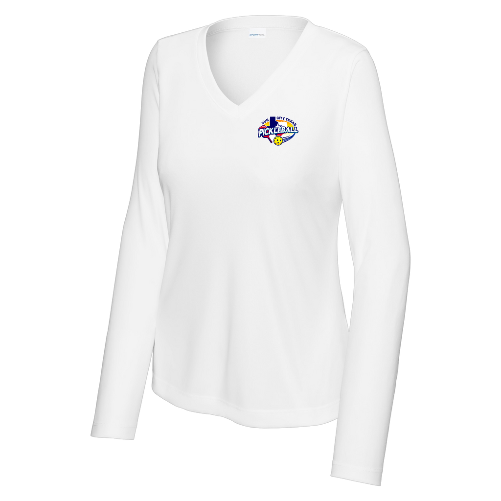 Sun City Womens Performance Long Sleeve V Neck Shirt Small Logo