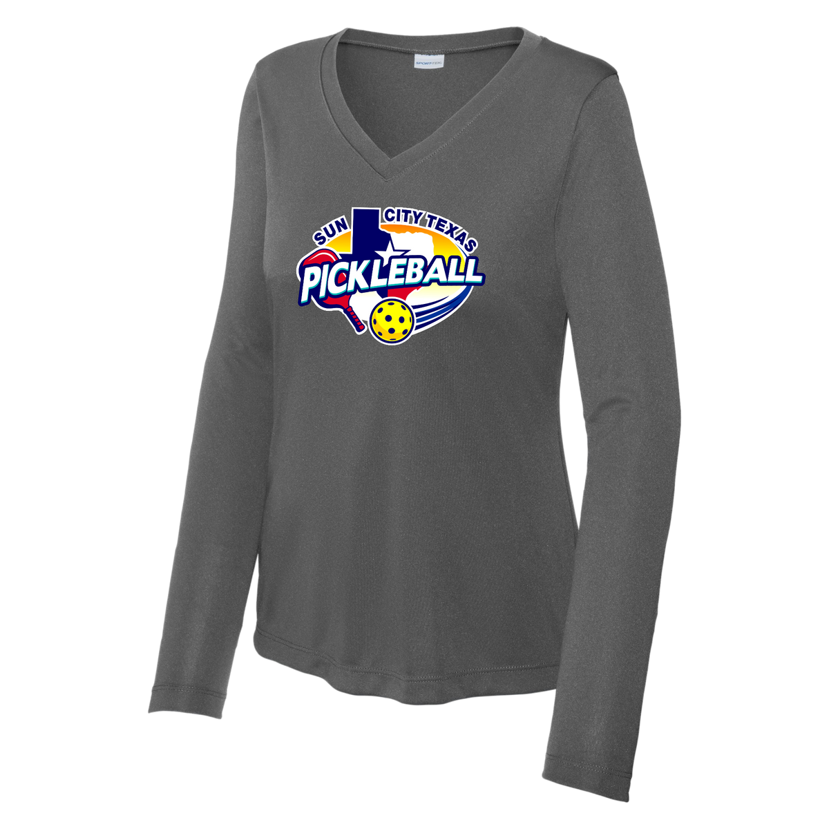 Sun City Womens Performance Long Sleeve V Neck Shirt Large Logo