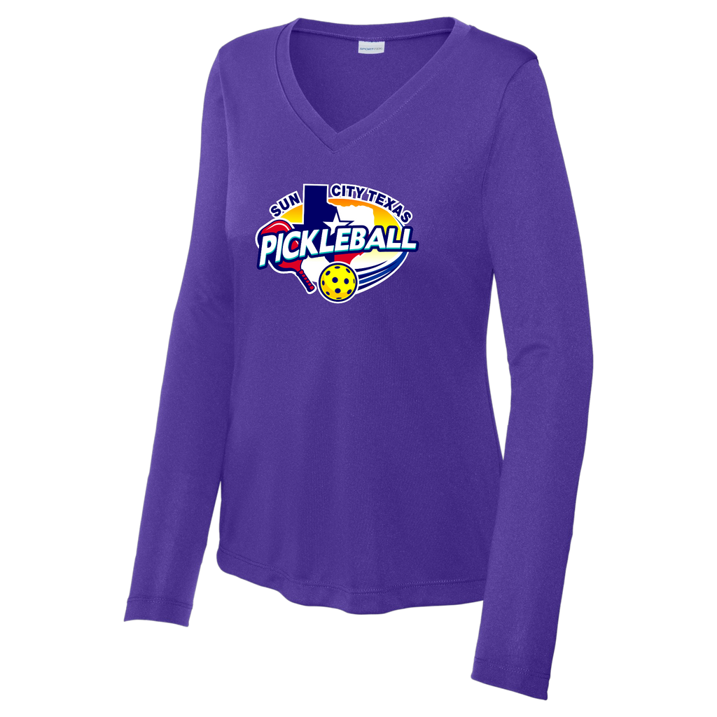 Sun City Womens Performance Long Sleeve V Neck Shirt Large Logo