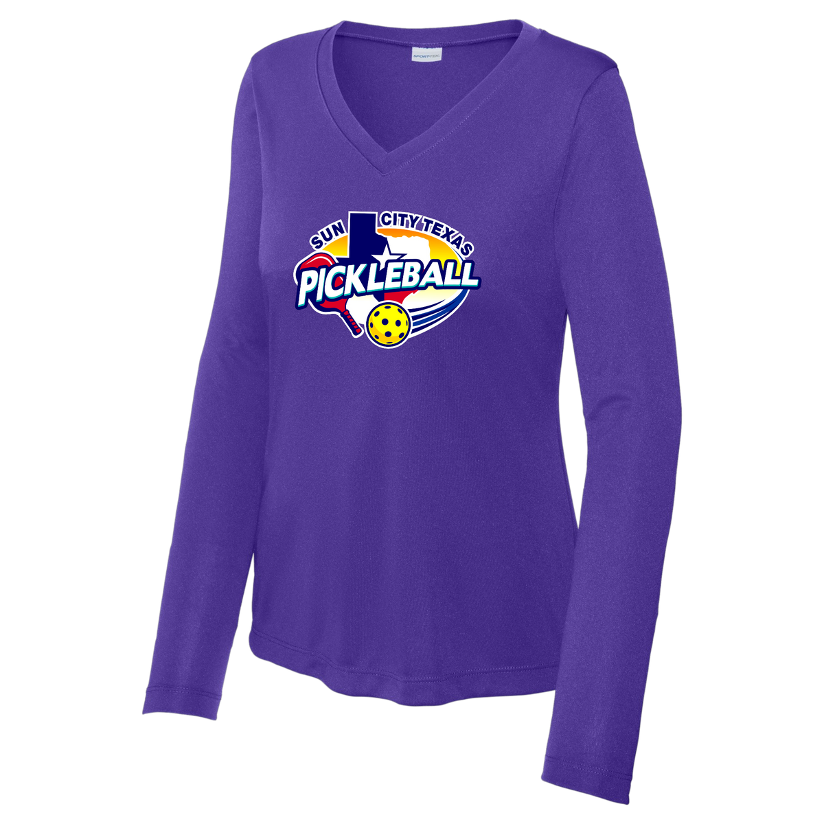 Sun City Womens Performance Long Sleeve V Neck Shirt Large Logo