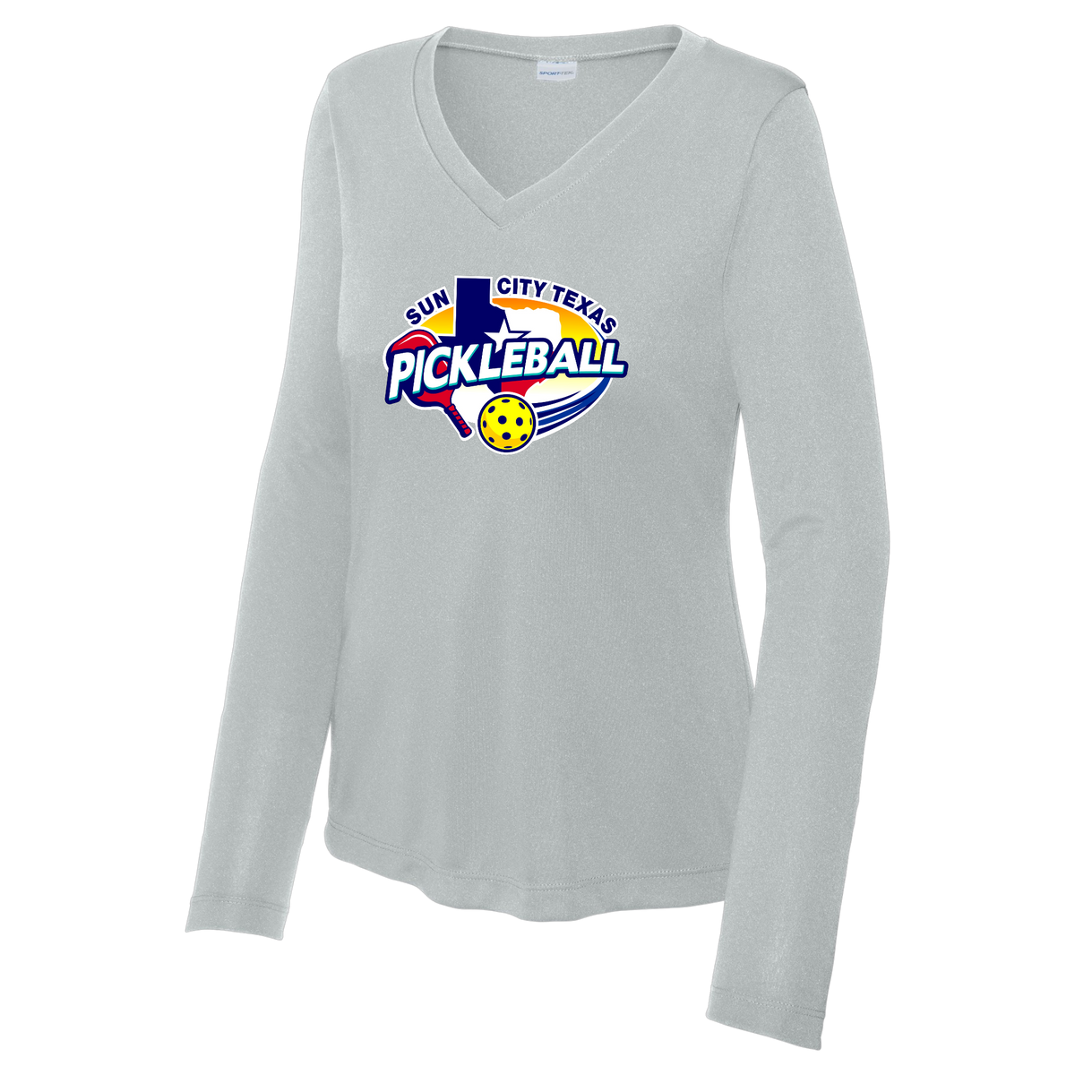 Sun City Womens Performance Long Sleeve V Neck Shirt Large Logo