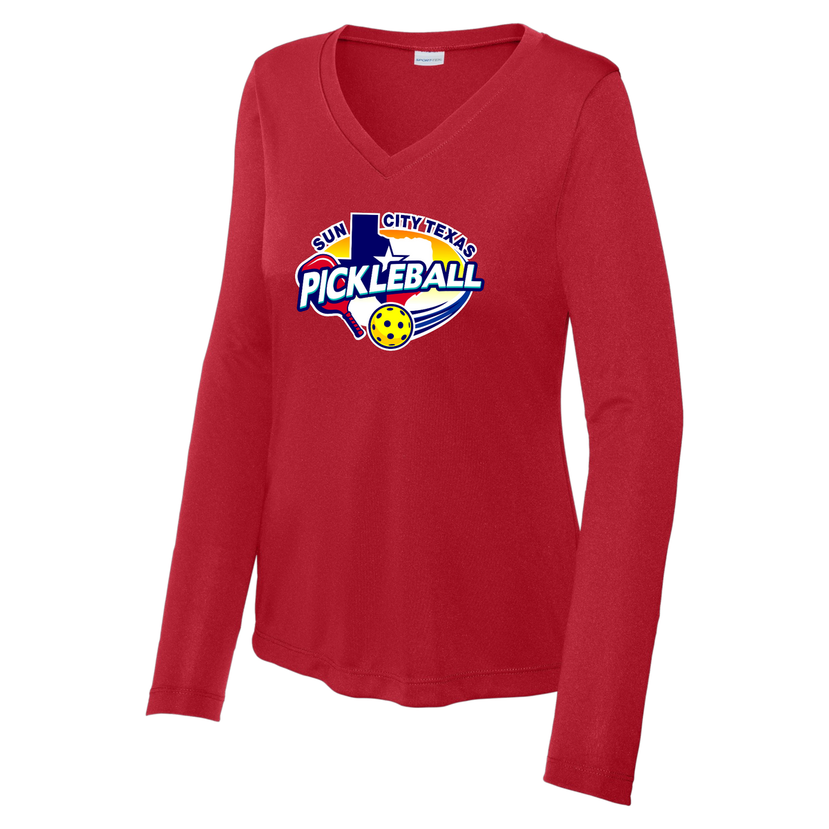 Sun City Womens Performance Long Sleeve V Neck Shirt Large Logo