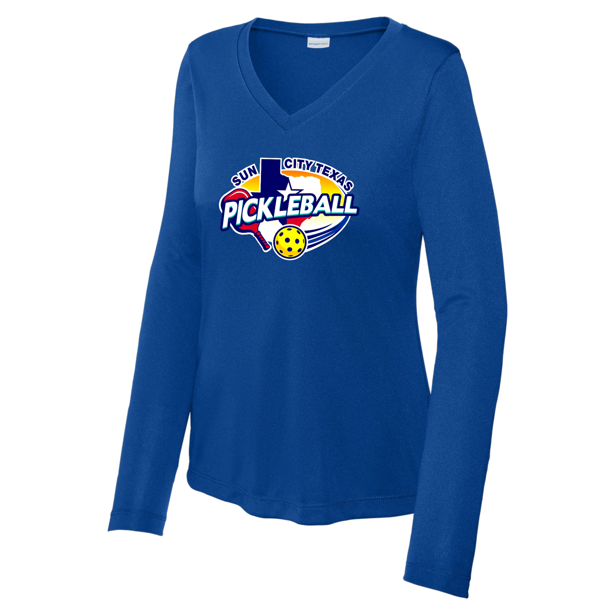 Sun City Womens Performance Long Sleeve V Neck Shirt Large Logo