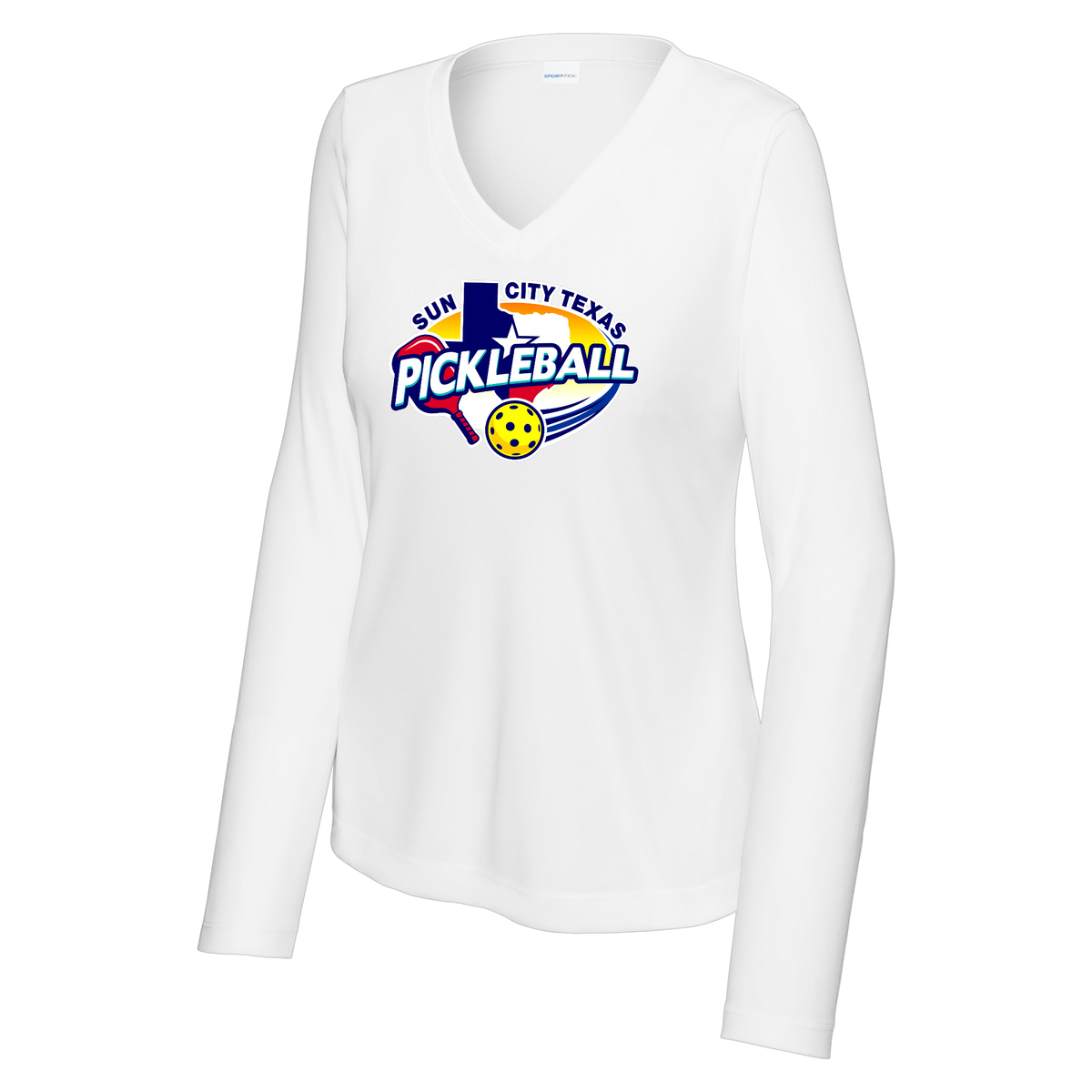 Sun City Womens Performance Long Sleeve V Neck Shirt Large Logo