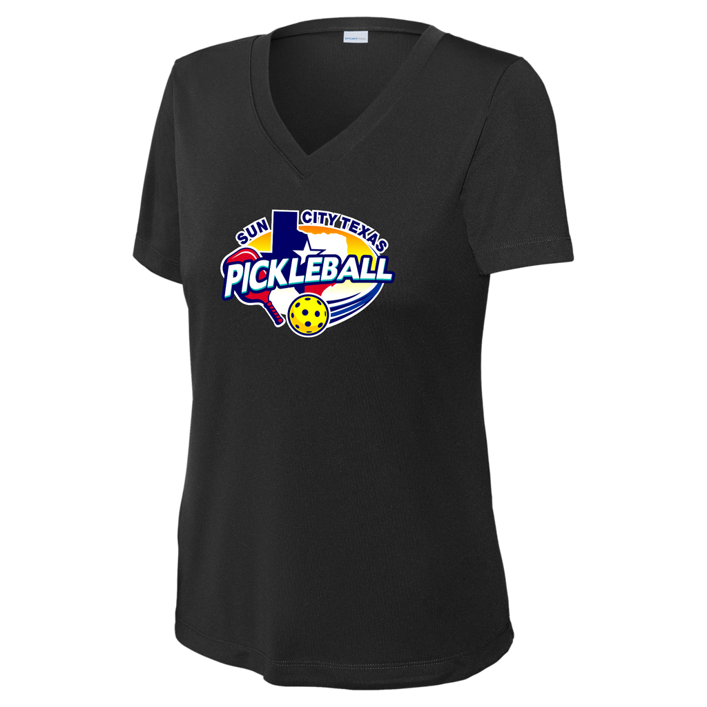 Sun City Womens Short Sleeve V Neck Performance Large Logo
