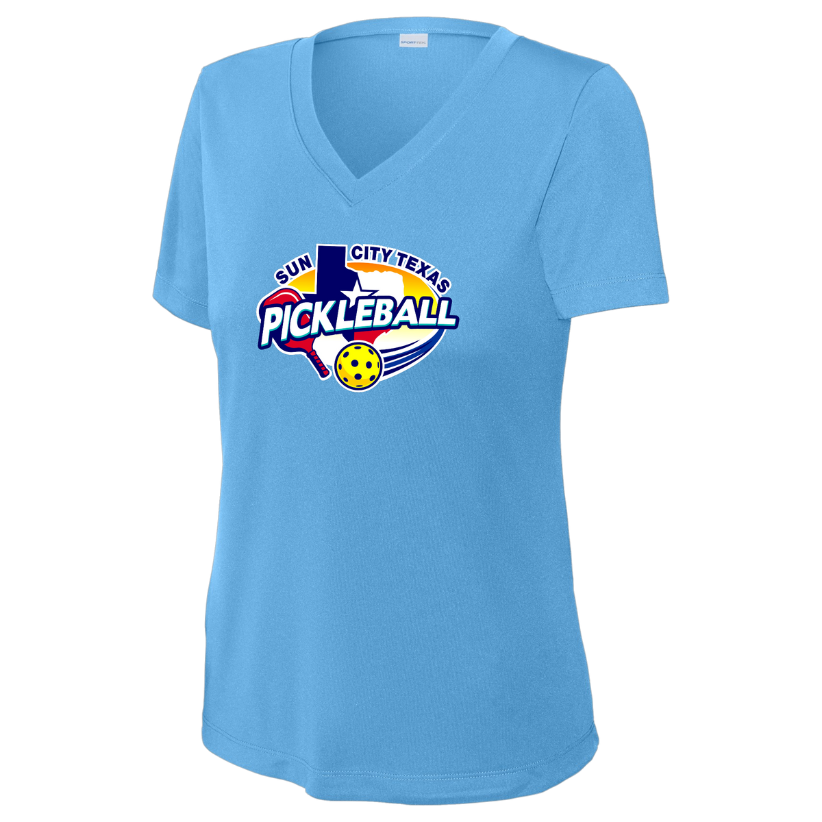 Sun City Womens Short Sleeve V Neck Performance Large Logo