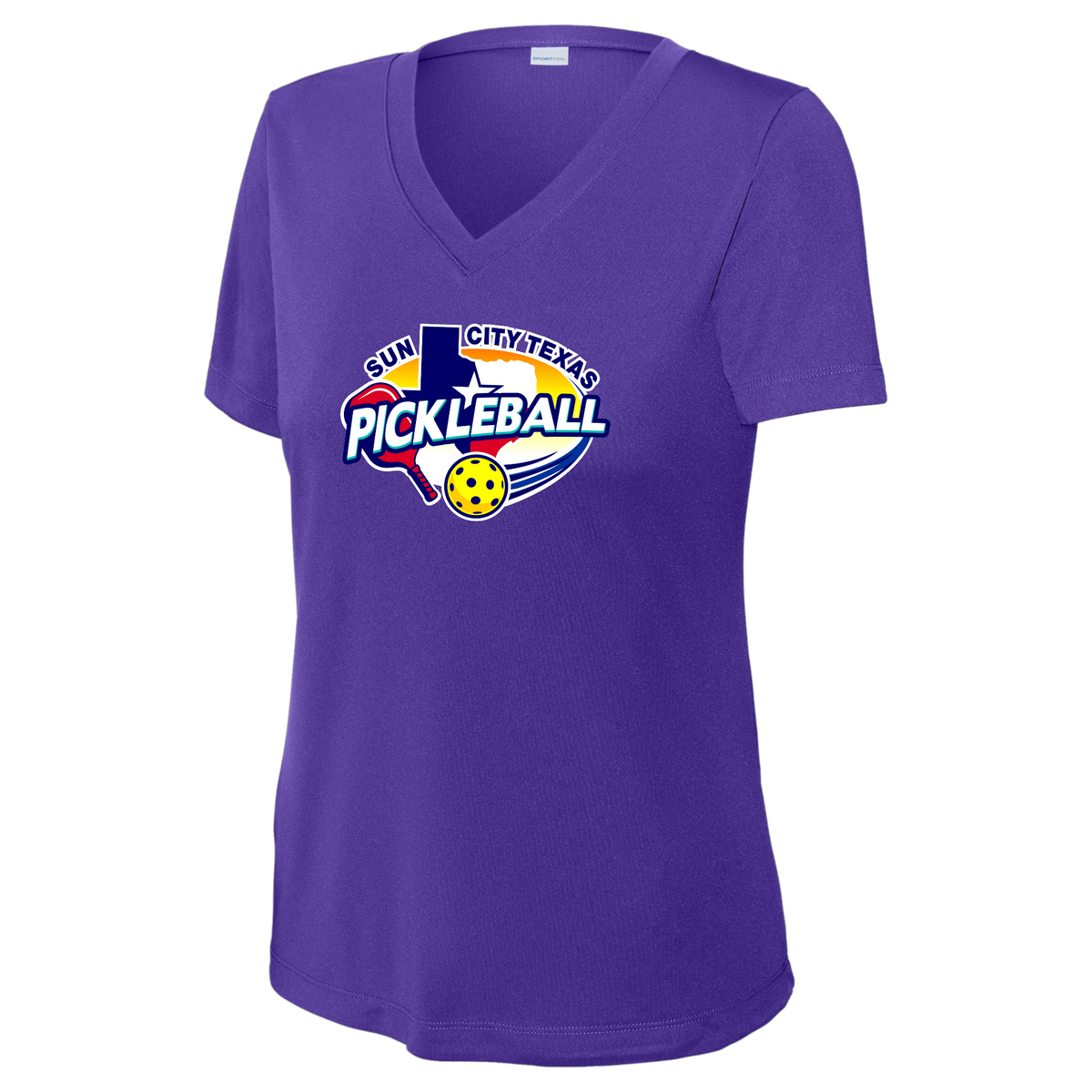 Sun City Womens Short Sleeve V Neck Performance Large Logo