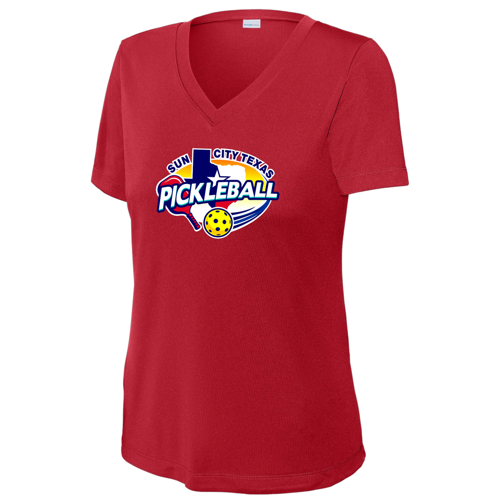 Sun City Womens Short Sleeve V Neck Performance Large Logo